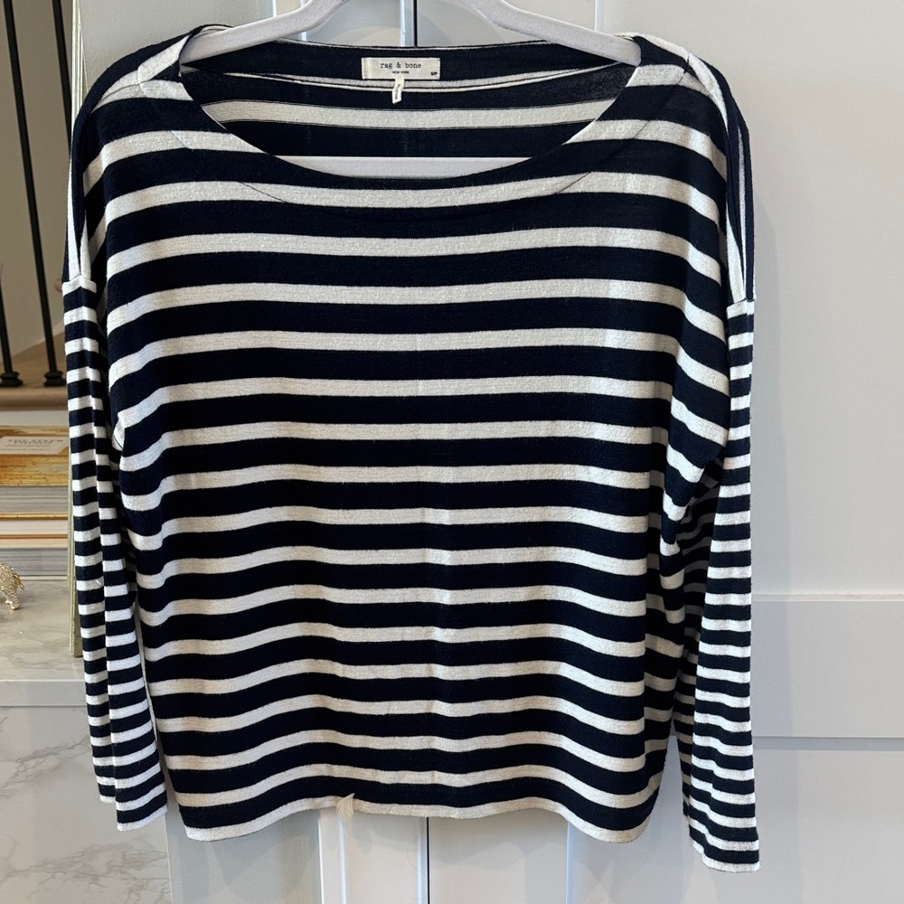rag & bone Black and White Striped Long Sleeve Top